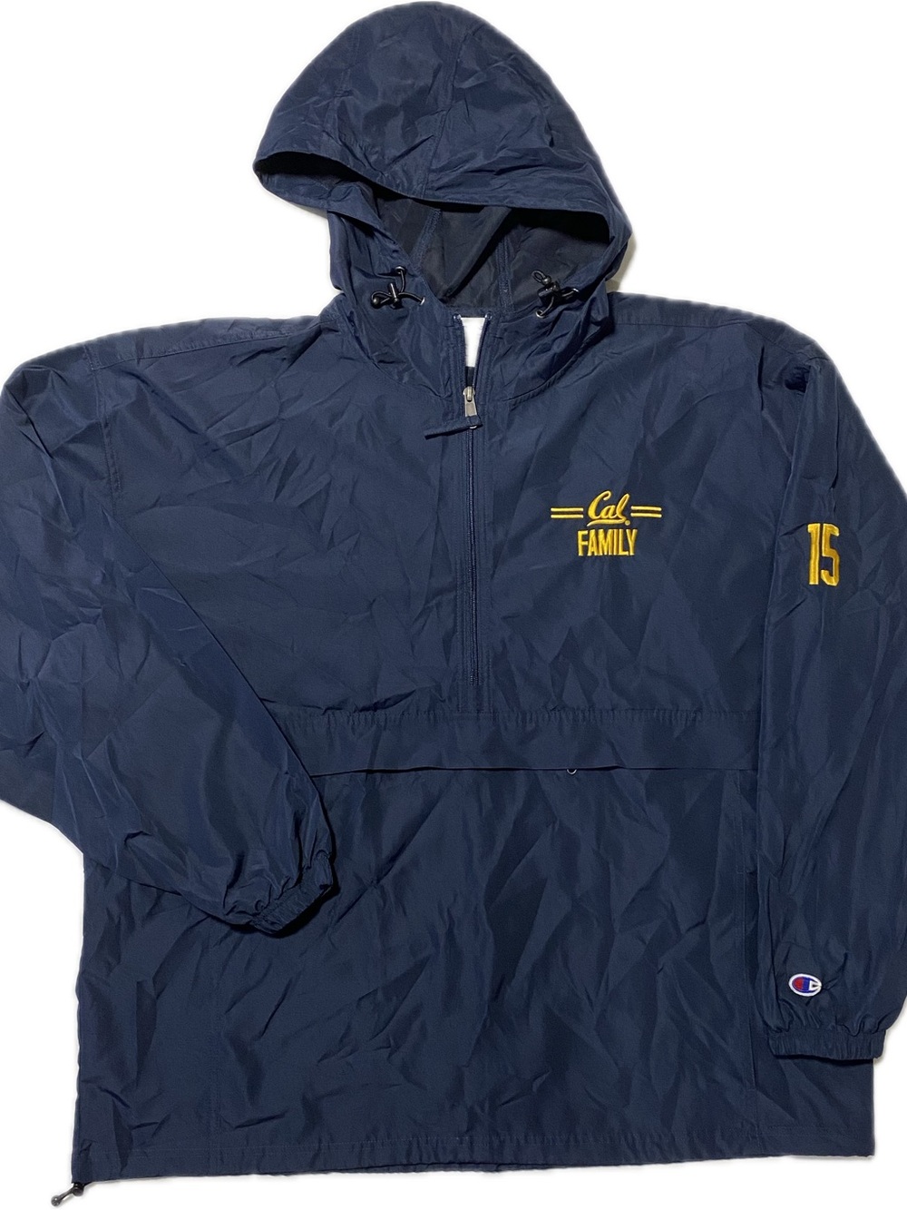 Champion Navy Hooded Windbreaker with Yellow 'Cal Family' Logo